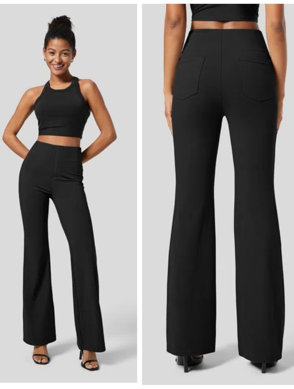Halara Fle High Waisted Back Side Pocket Slight Flare Work Pants Womens XL Black